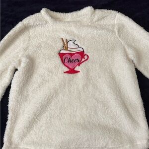 Cozy Cream Fleece Sweater with Cheer Mug Design